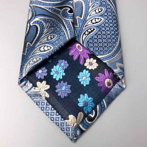 BNWT 7 Downie ST 100% Silk Blue and White Neck Tie - Picture 5 of 6